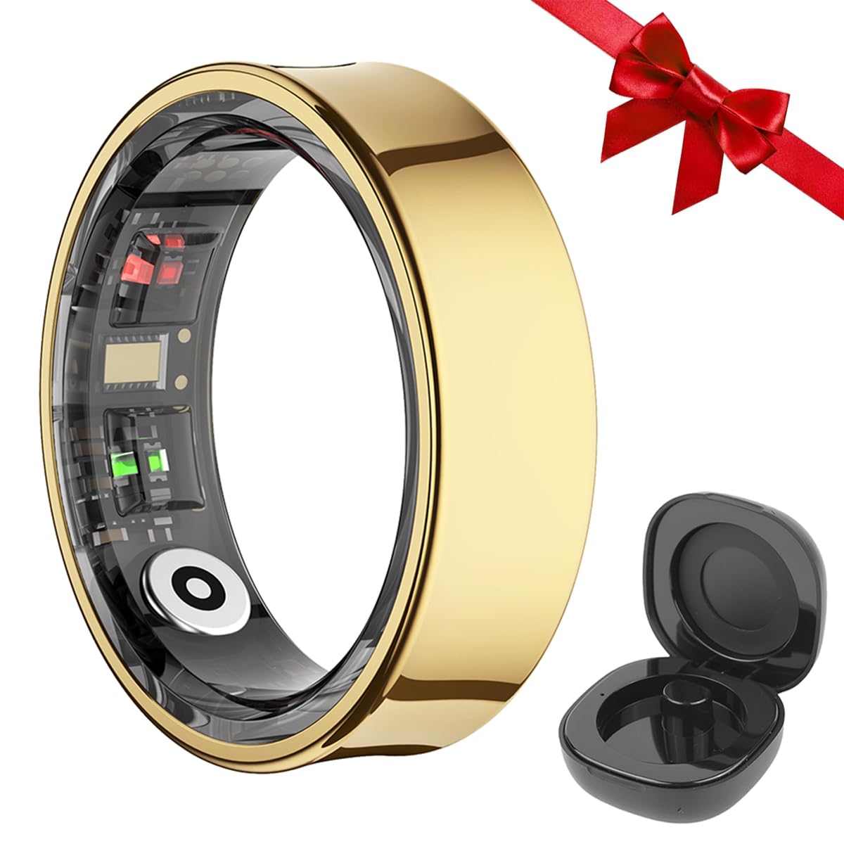 Bague intelligente pour homme et femme - Avec étui de chargement - Étanche 5 ATM - Compatible avec iOS/Android - Pour le sommeil, la fréquence cardiaque, le rappel physiologique