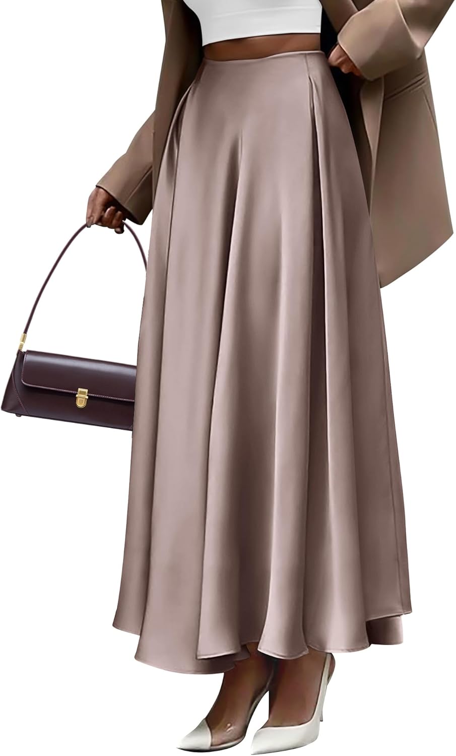 BTFBM Satin Skirts for Women Summer 2026 Elegant Flowy A-Line Cocktail Formal Silk Spring Maxi Skirt Night Out Outfits