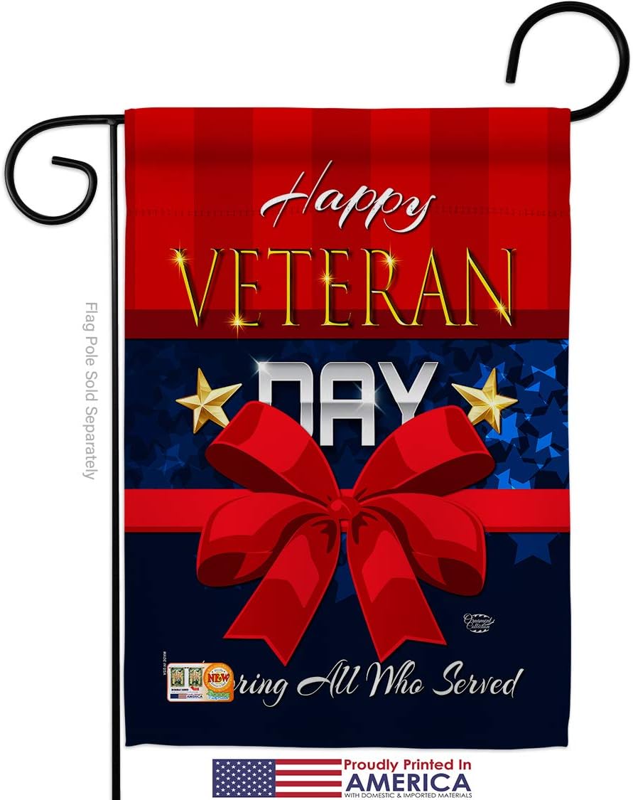 Happy Veteran Day Garden Flag Set Wall Holder Armed Forces All Branches Support Honor United State American Military Official Small Gift Yard House Banner Made In USA 13 X 18.5