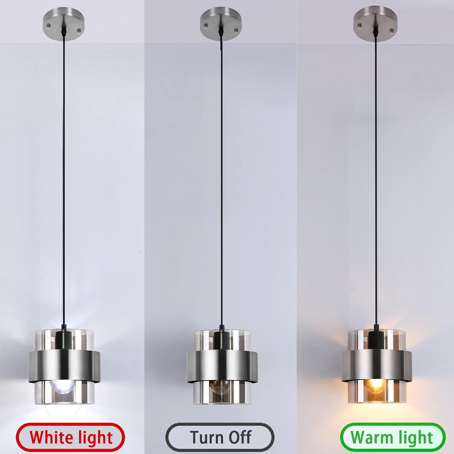Pendant Lights Kitchen Island Lighting,7 Inch Adjustable Mini Glass Haning Lights for Entrance Aisle Decorative Lighting Fixture for Dining and Bar Table (Brushed Nickel)