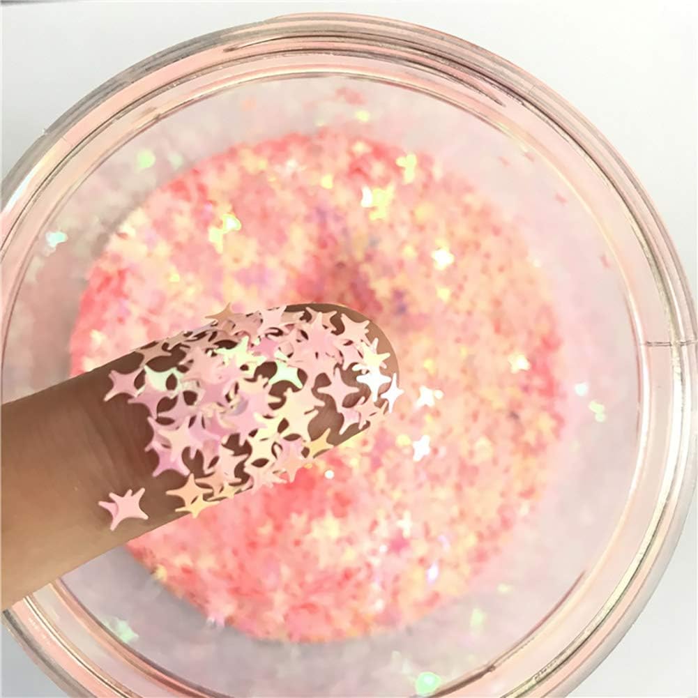 Stars Confetti Glitter Four-Angle Star Laser Sequins for DIY Crafts, Nail Art Decoration, Party Decoration - 4mm, 10g (Holographic Pearl Pink)