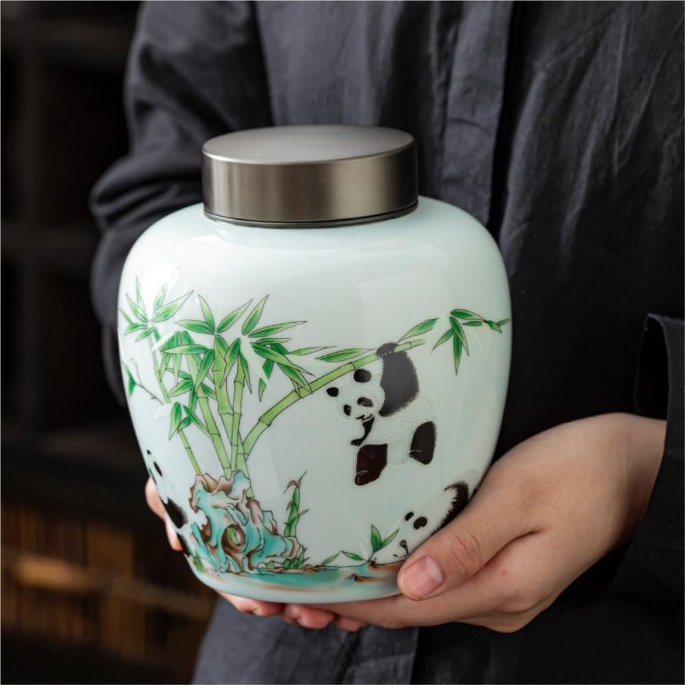 XYNSNDB Pojemnik na herbatę kreatywny Panda pojemnik na herbatę słoik ceramiczny szczelnie zamknięty słoik Retro chiński zestaw herbaty podwójny słoik zestaw pudełek na herbatę puszka na herbatę
