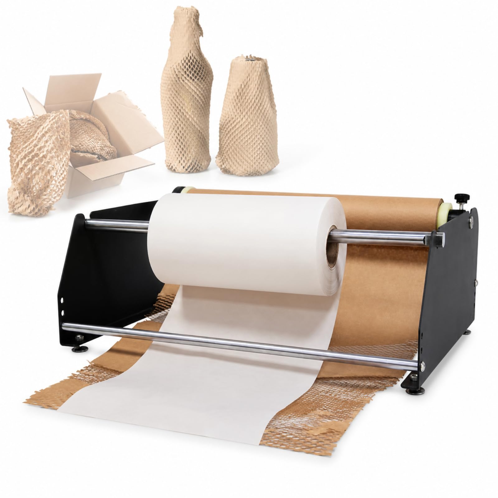 AMQYDT Honeycomb Wrapping Paper Roll Dispenser, Manual Kraft Wrapping Paper Holder With Guided Paper Feeding, Non Slip Desk Mount, Adjustable Tension For Warehouse And Packing Station