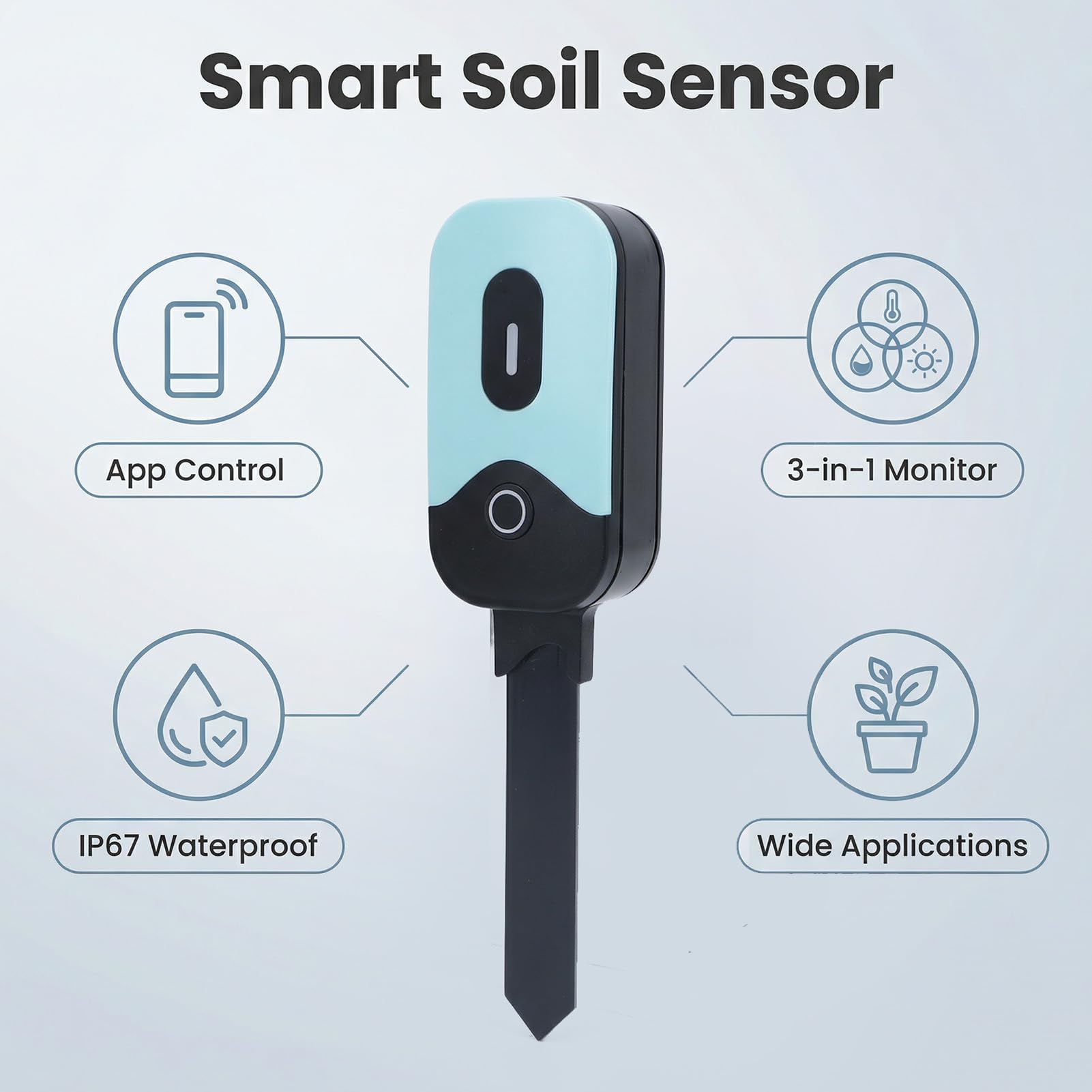 SIXRUN Sensore di Temperatura e Umidità del Terreno, Sensore RF Wireless con Monitoraggio Via App per Serra Giardino Balcone, Impermeabile IP67, Portata di Trasmissione 500m
