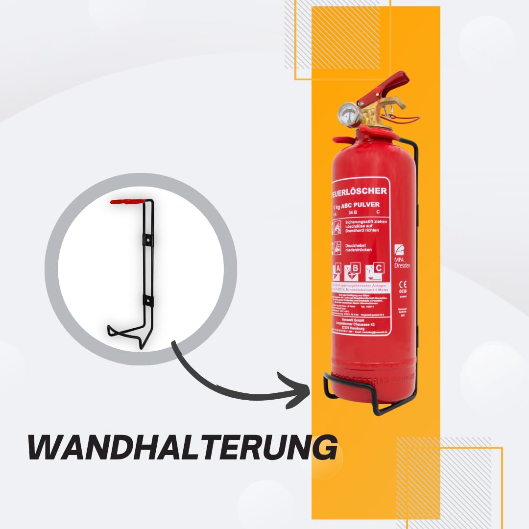 2kg Feuerlöscher für Zuhause - Pulverlöscher, Feuerlöscher Auto, ABC Pulver Feuerlöscher Auto inkl. Halterung und Instandhaltungsschild