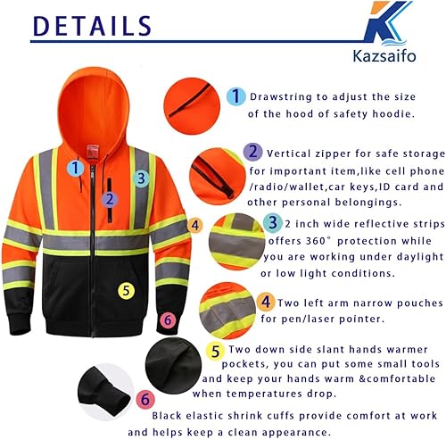 Miniatura 3 de Sudaderas de seguridad para hombres y mujeres, suéter con capucha de alta visibilidad clase 3, sudadera con capucha reflectante para hombre,