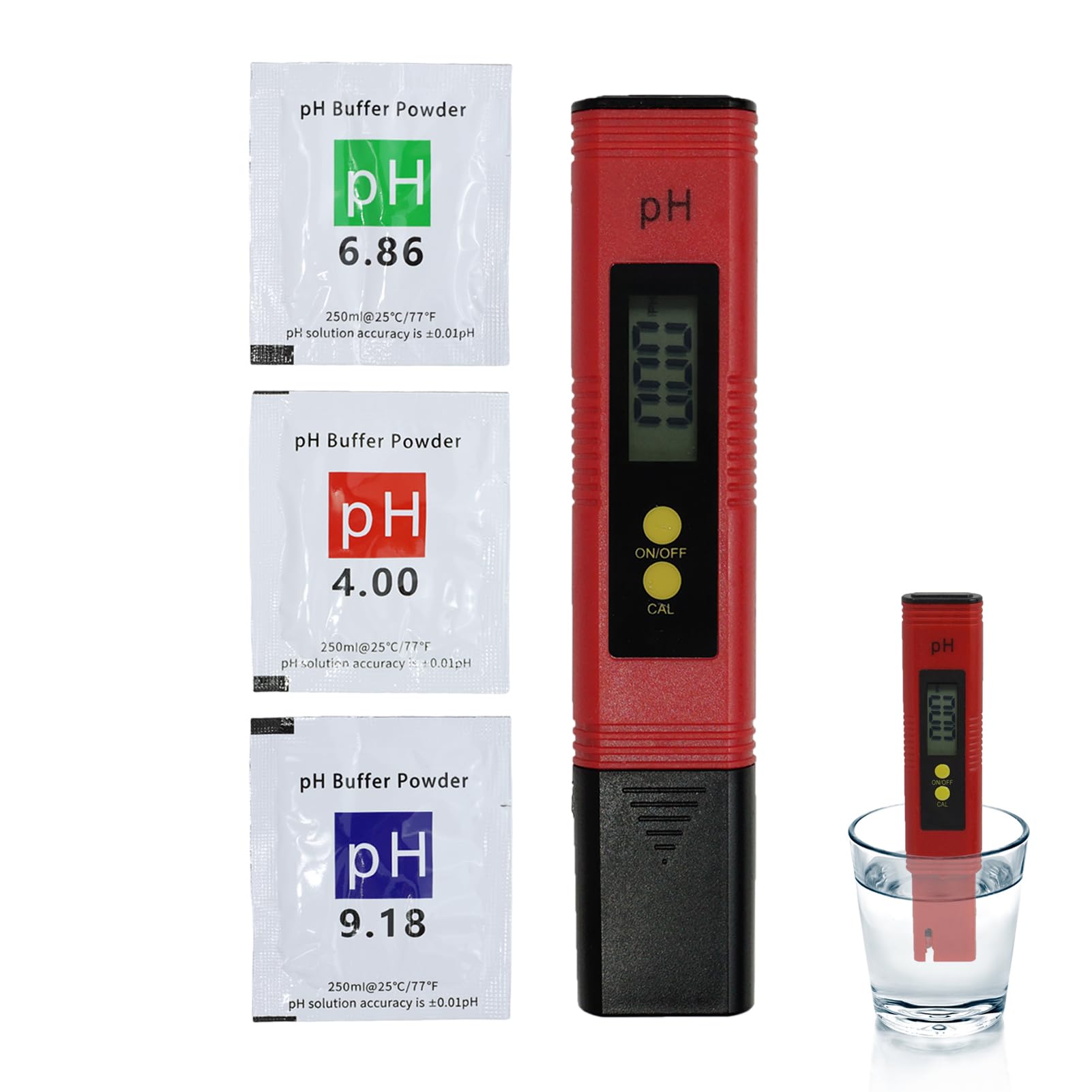 Digital pH Meter 0.00-14.00 High Precision pH Pen Digital Water Quality Tester Auto Calibration Accurate Portable Clear Display for Kitchen Household Drinking Water Pool Aquariums Laboratory (Red)