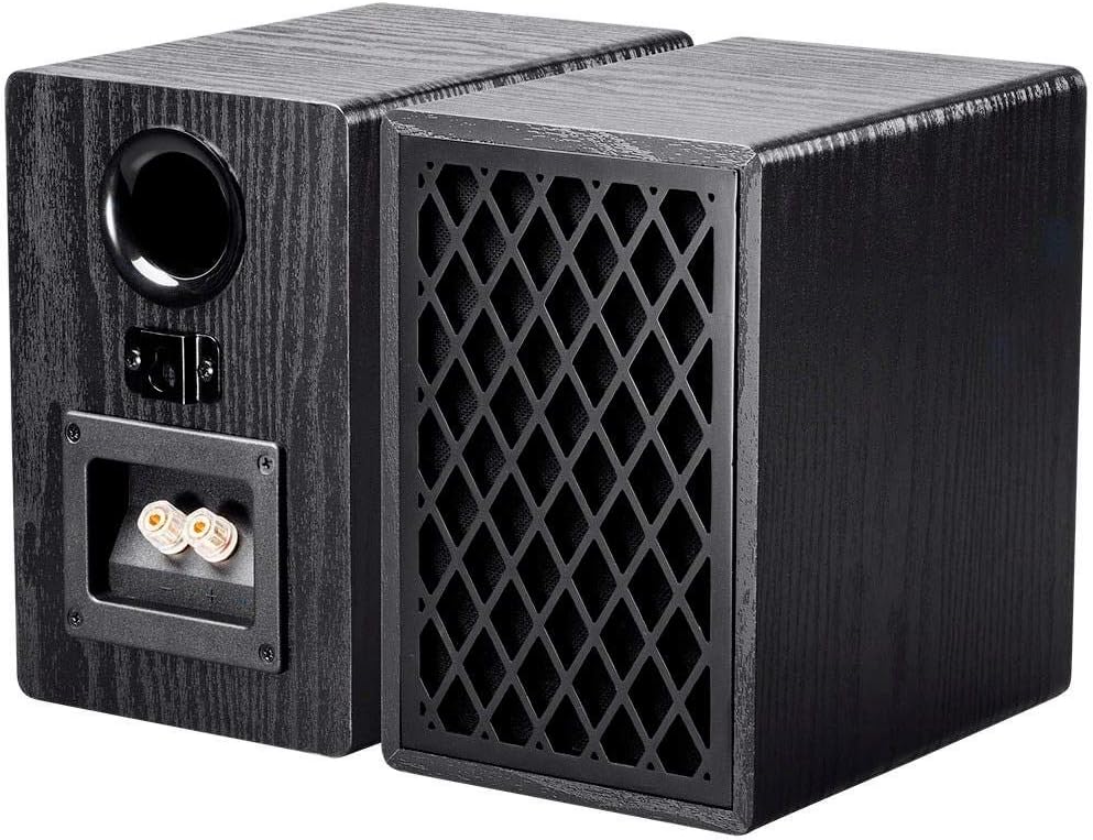Monoprice Retro Bookshelf Speakers 4-inch 2-Way, Black (Pair)