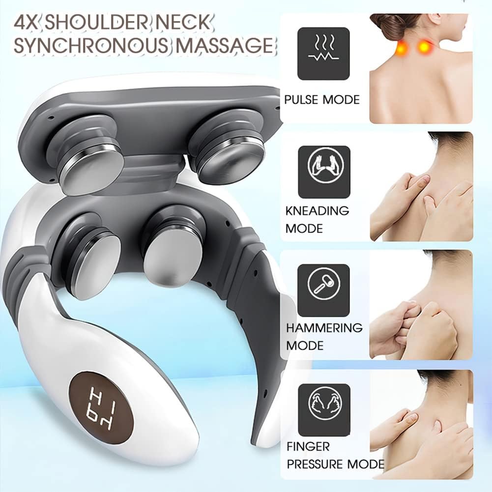 X&Z-XAOY Masajeador De Cuello De 6 Cabezales con Mando A Distancia Inteligente Protector De Cuello con Pulso Eléctrico De Compresión Caliente para Relajación Cervical Hombro Músculo (Color : Blue)