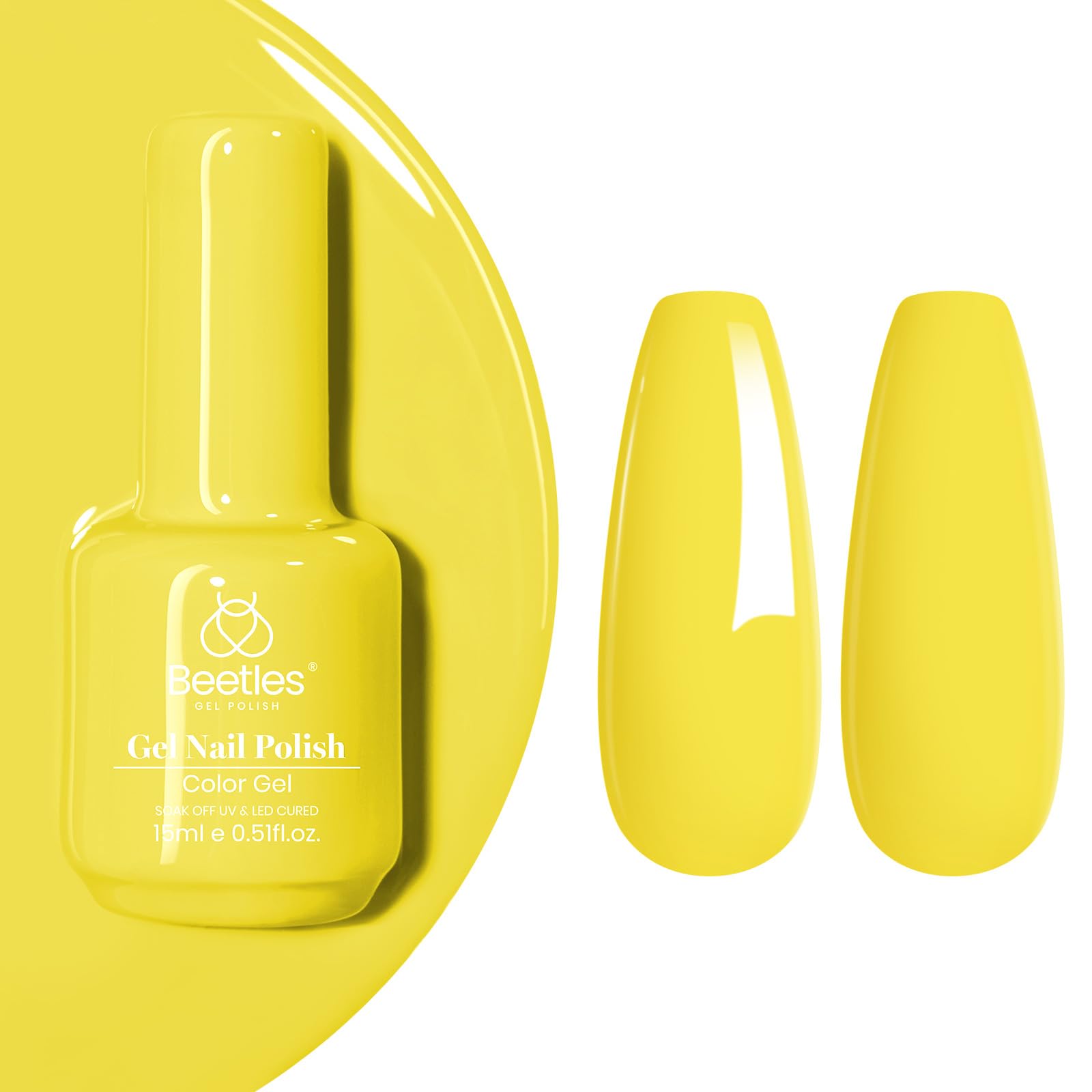 beetles Gel Polish, 15ml Canary Yellow Color Gel Polish Soak Off LED Nail Lamp Gel Polish Nail Art DIY Home Manicure Salon Gel 0.5OZ