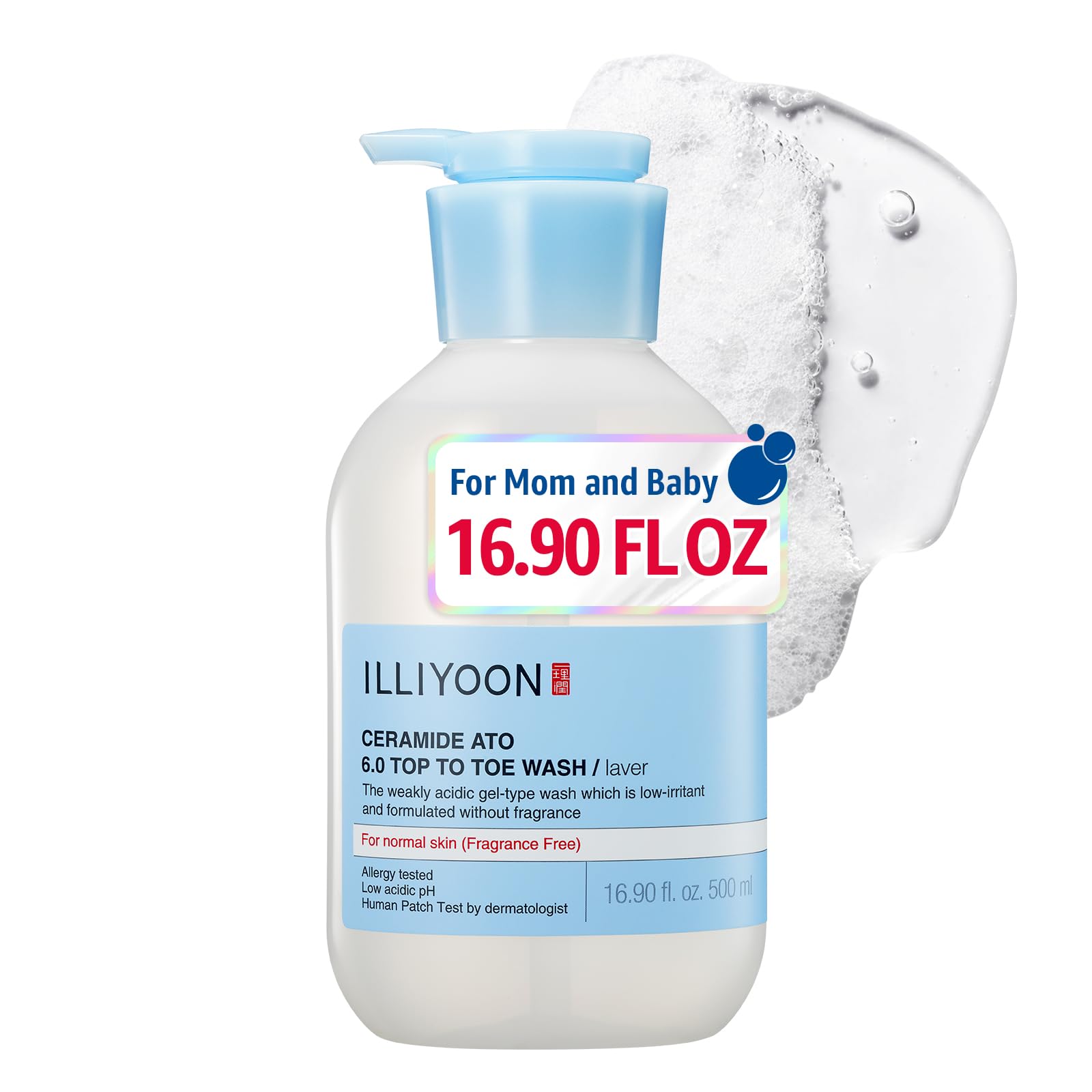 Illiyoon Ceramide Ato 6.0 Top to Toe Wash - Mild Cleanser for Baby body, 16.9 Fl Oz (500ml)