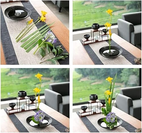 Miniatura 9 de Serie Kenzan negra arreglo floral redondo de rana con flores de rana, soporte de pines florales japoneses con base de goma para arreglo de Ikebana,