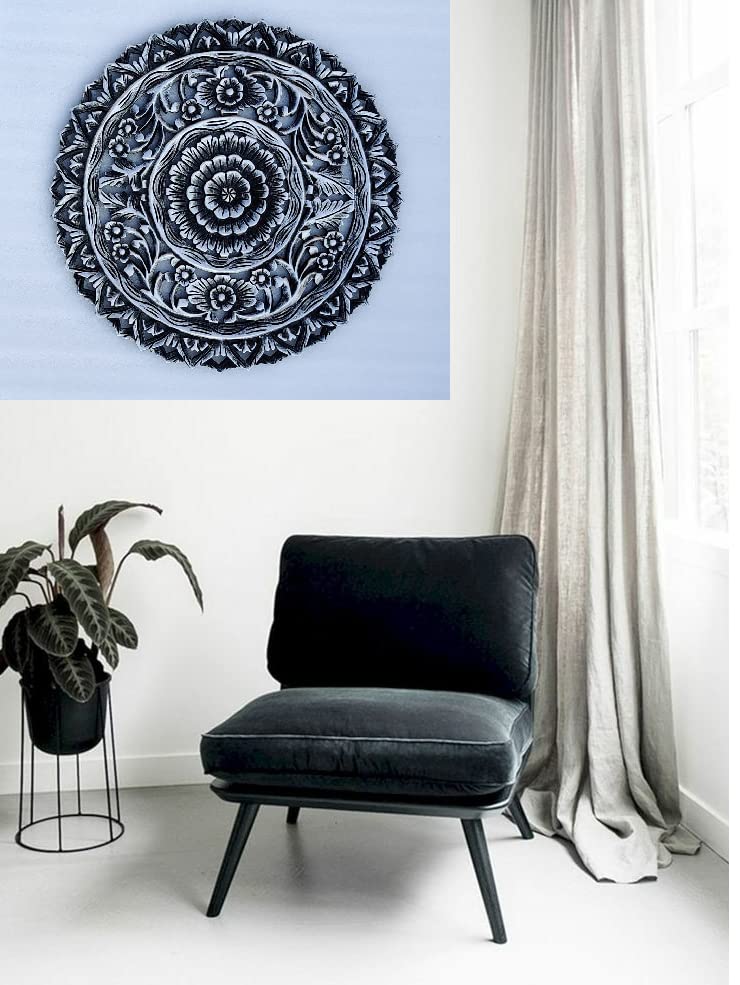 Vas Collection Home MDF Wall Decoration Panel, Wall Decoration Hanging, Wood Carving Wall Decoration Panel for Living Room, Bedroom, Hallway, Office, (60 cm X cm 60, Silver Black Antique)