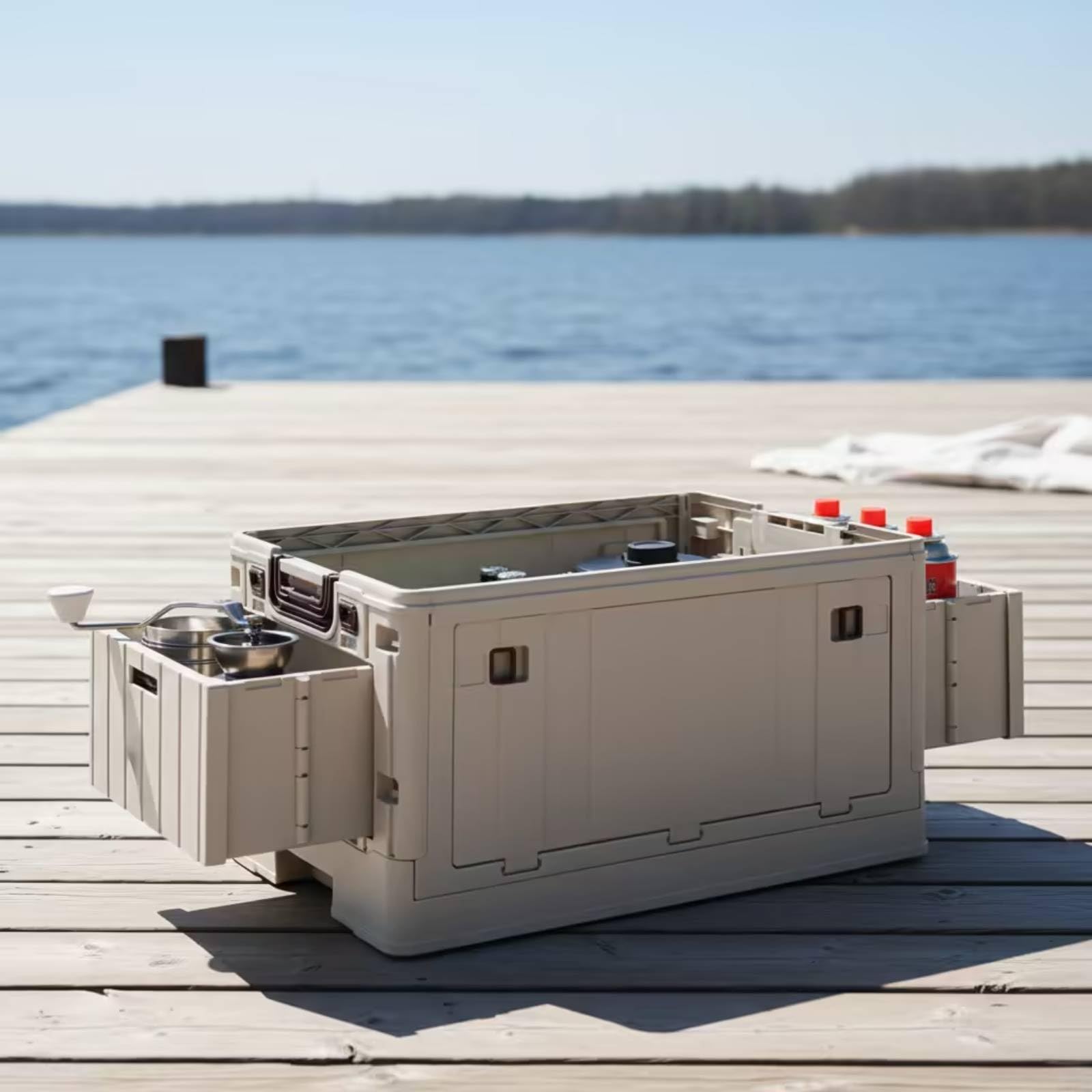 Faltbox mit Tischplatte faltbar Faltbox mit Tischobfläche platzsparend Campingtisch Stauraum für Camping, Picknick