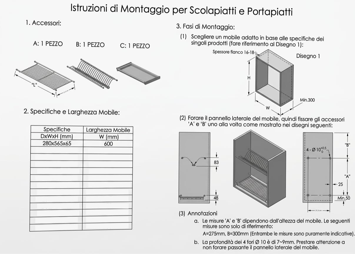 Scolapiatti Professionale in Acciaio INOX da Incasso per Mobile da 60 cm | Kit Completo con Telaio Regolabile, Vaschetta Raccogligocce, Doppia Griglia e Staffe (L 56 cm)