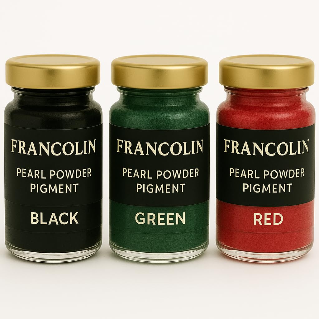 Francolin | Black, Green & Red | Mica/Pearl Powder Pigment | Non Toxic | Vibrant Metallic Glowing | for Soap, Epoxy Resin, Painting, Nail Art & Craft, Cosmetic, Slime | 20g*3-image-27