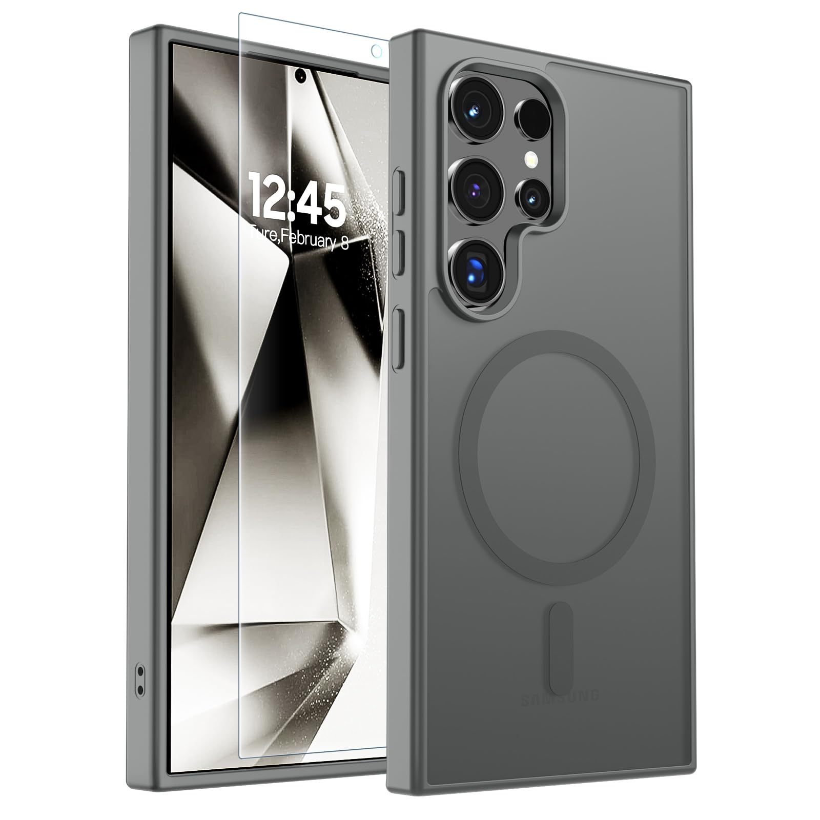 SUPFINE Magnetic for Samsung Galaxy S24 Ultra Case with Screen Protector, (Built-in Magnets) (Military Grade Drop Protection) Slim Translucent Shockproof Phone Case,Titanium Gray