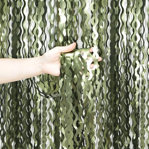 4 Pack Wavy Olive Green Streamers Backdrop Jungle Party Decoratio...