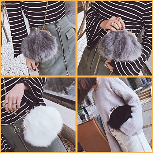 FHQHTH Faux Fur Purse for Women, Small Fuzzy Clutch Shoulder Bag, Vintage Satchel Evening Handbag2