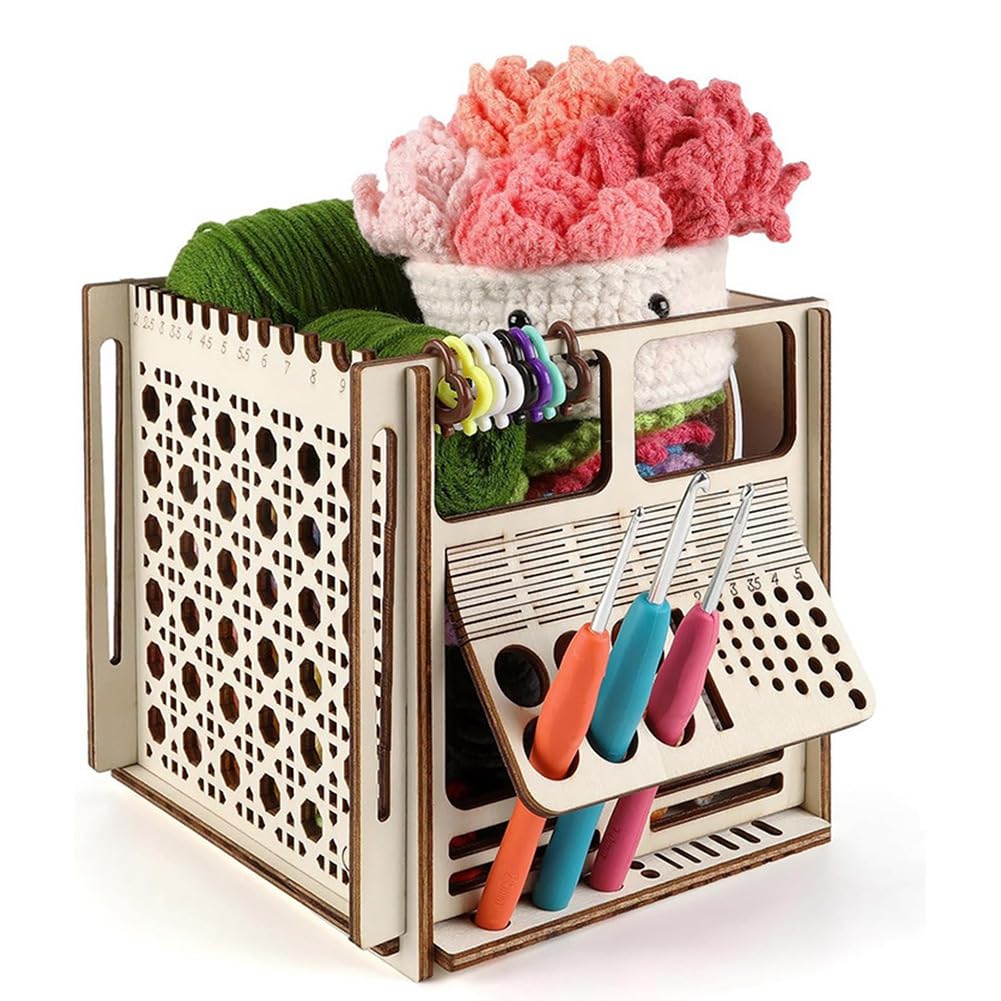 Iskdjbjg All-In-Onewooden Yarn Bowl Crochet Yarn Storage Knitting Bag Yarn Management Crochet Accessories Gift For Crochet Lovers