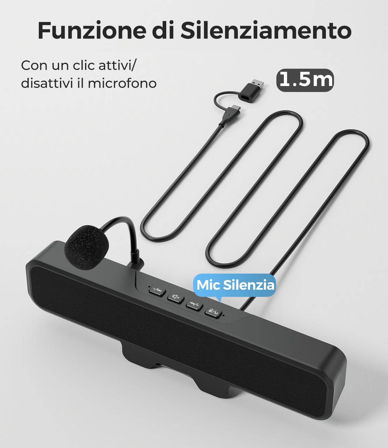 USB Altoparlanti per Computer con Microfono Staccabile, Altoparlante da Scrivania Plug and Play con Clip per Monitor, Suono Stereo & Bassi, Ideali per PC, PS5, Switch 2 e Laptop