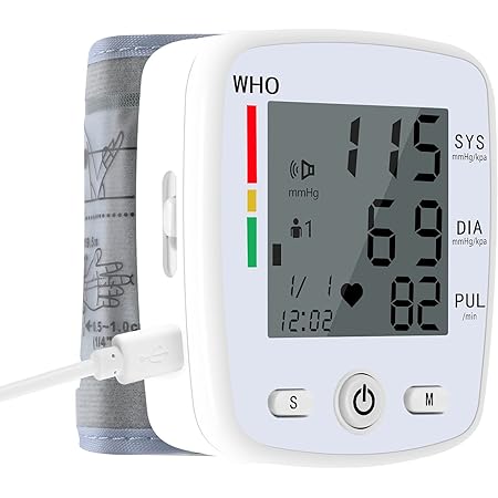 Wrist Blood Pressure Monitor, BP Wrist Cuff Automatic Digital Portable Adjustable Home Pressure Machine with USB Rechargeable Voice Broadcast Heartbeat Remind Large LCD Display White(CK-W355)