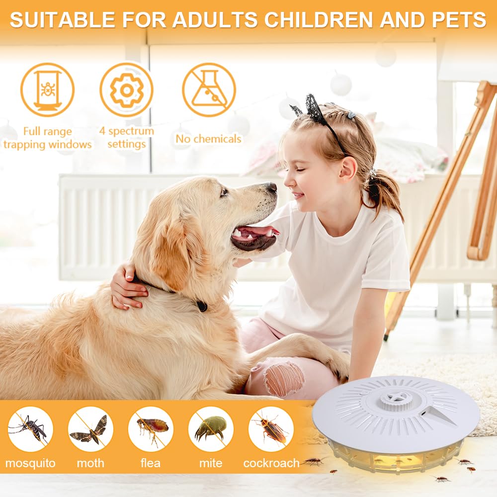 Pulgas Eliminar Casa, 2PCS Trampa para Pulgas, Lámpara Antipulgas con 14 Almohadillas Adhesivas, 4 Modos Flea Trap para salón, Cocina