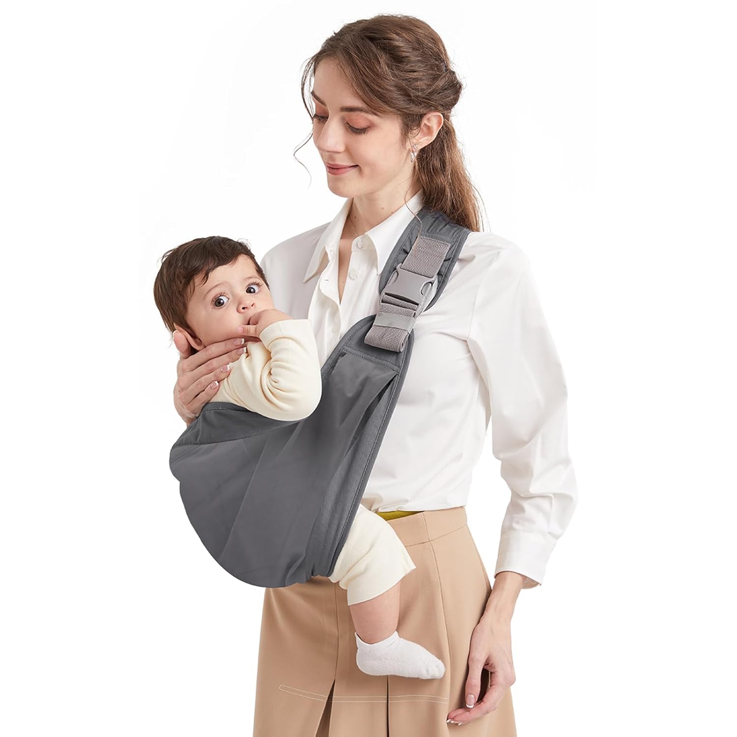 Baby Sling Carrier, Pure Cotton, Ergonomically Adjustable Baby Carrier Newborn to Toddler, Easy to Use, Portable, Ideal for 0-36 Months, Up to 33 lbs (Grey)