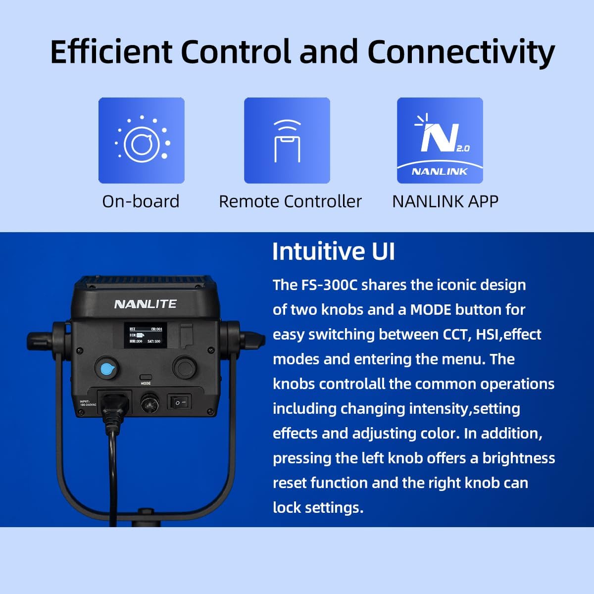 NANLITE FS-300C RGB Continuous Video Light,2500K to 7500K Color Temperature,34,200 lux @1m (with Reflector) Support APP Control,Quiet Cooling for interviews, Video Recording