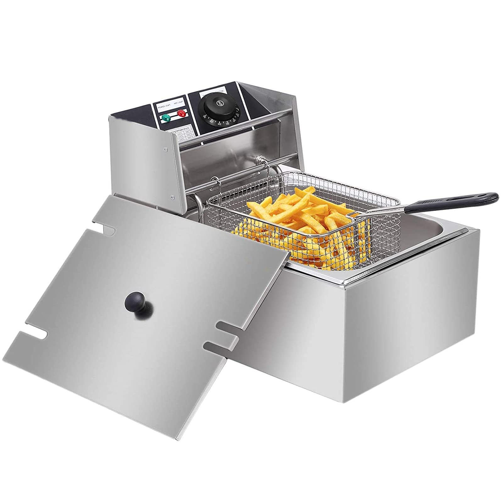 IUokLU Deep Fryer Commercial Stainless Steel Electric Fryer,Electric Fryers with Basket & Lid 2500W 10L for Cooking Food & Fries Chicken Fry