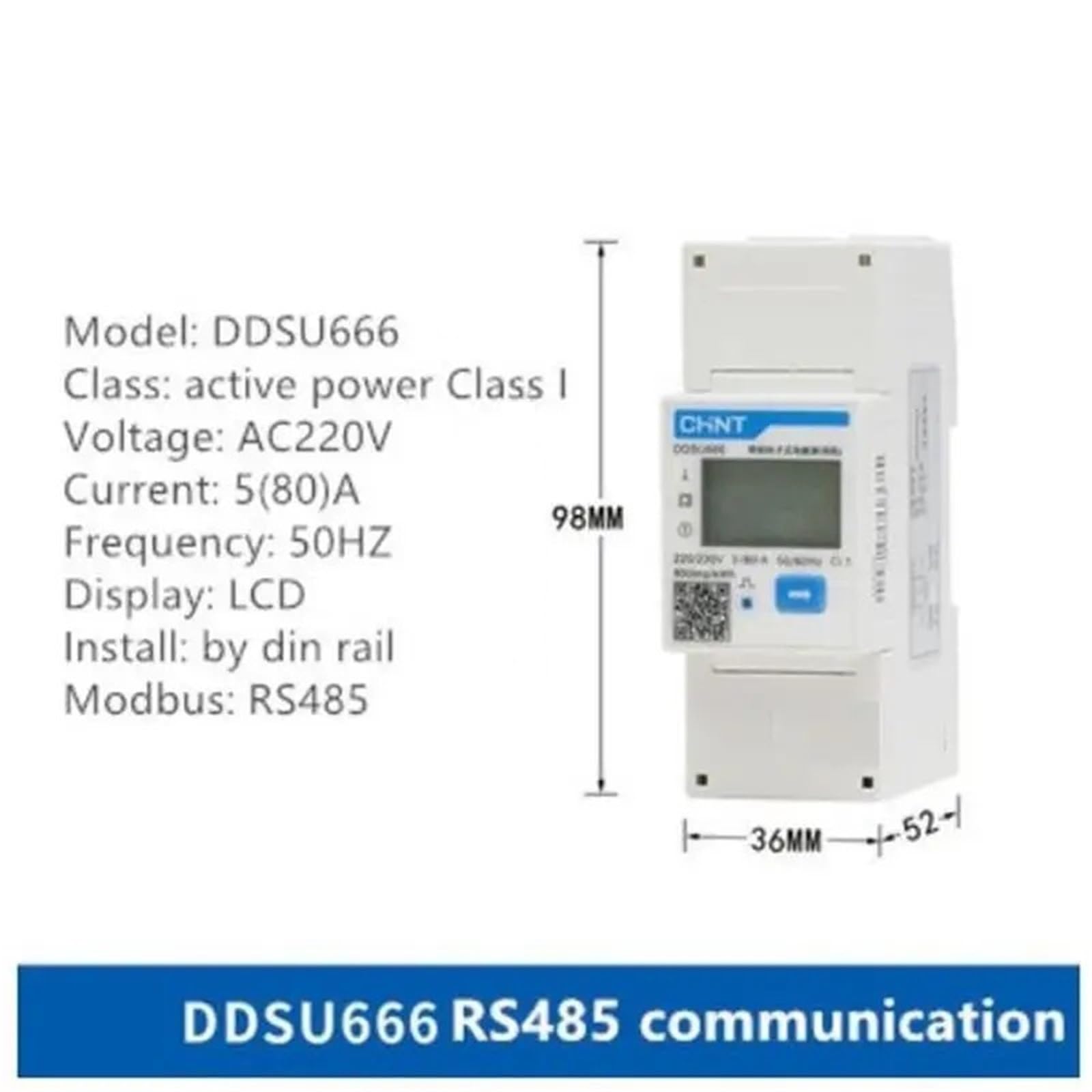 1 szt. DDSU666 jednofazowy na szynie DIN 100A 80A CT RS485 Modbus dwukierunkowy przetwornik mocy Smart Energy Licznik energii elektrycznej(DDSU 80A Modbus)