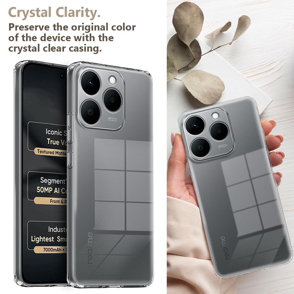Image of Fashionury Crystal Clear Case for Realme Narzo 90 5G / Realme 15T 5G | Yellowing Resistance | Transparent TPU Silicone | Raised Camera Lips | Slim Transparent Cover