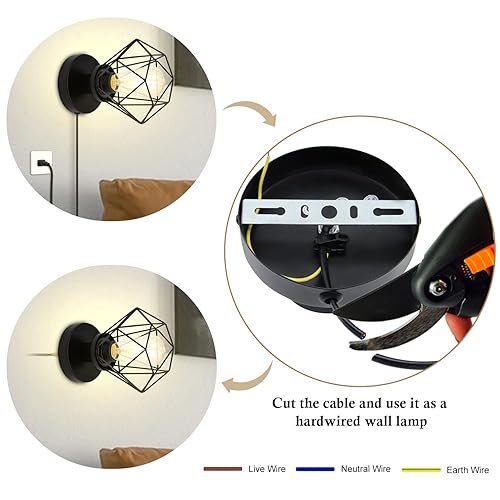 Miniatura 5 de Mini lámpara de mesa industrial, lámpara de escritorio de jaula de metal negro regulable para espacios pequeños, base de 4.7 pulgadas, se adapta a