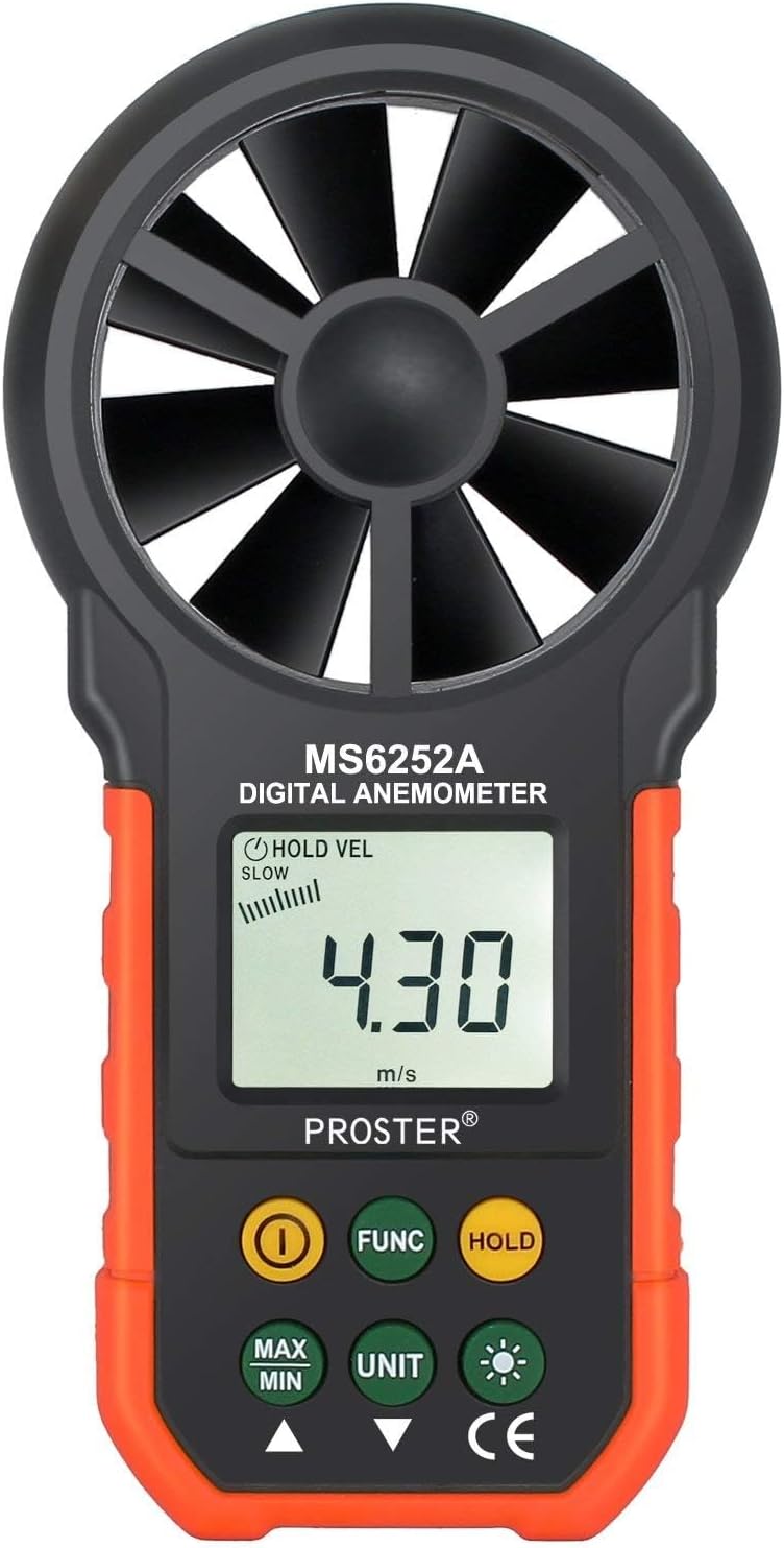 Proster Handheld Anemometer Portable Wind Speed Meter CFM Meter Wind Gauges Air Flow Thermometer with LCD Backlight for Weather Data Collection Outdoors Sailing Surfing Fishing