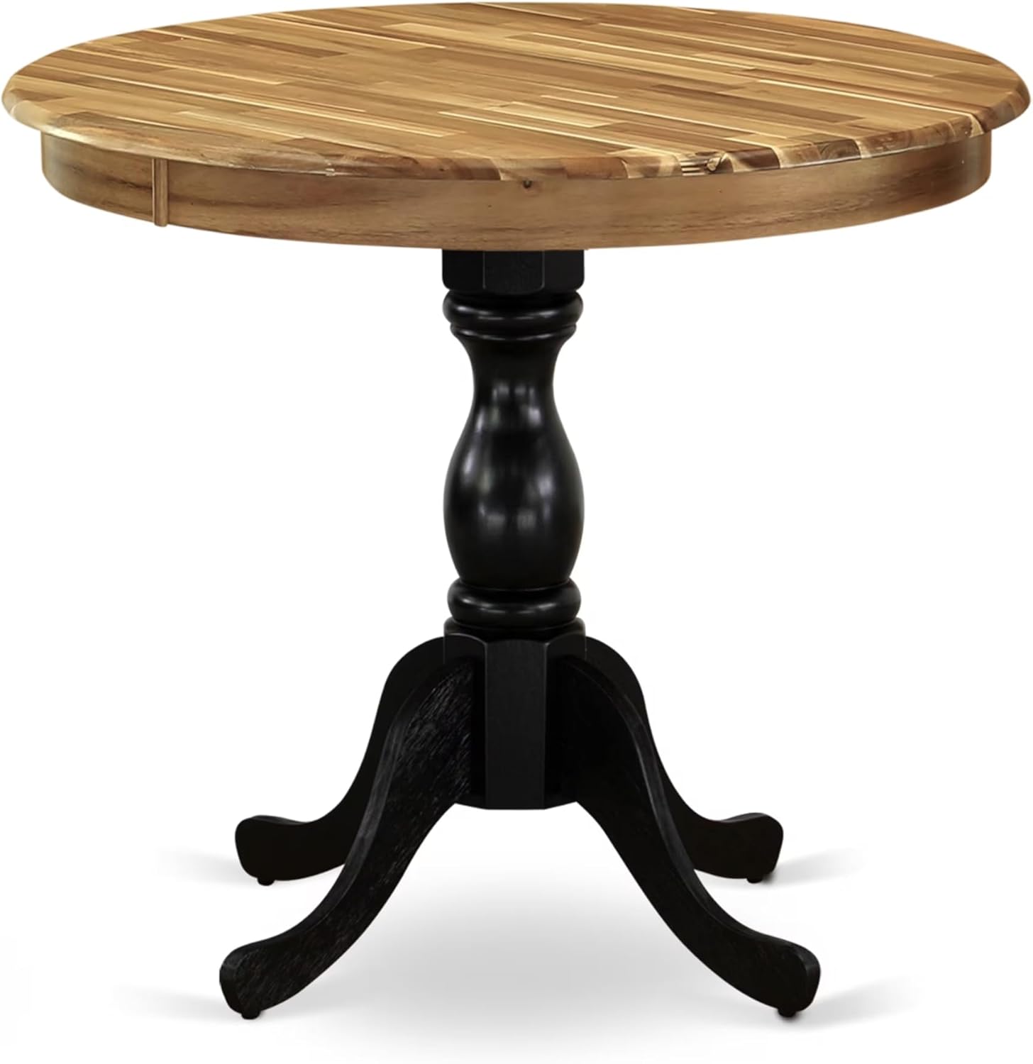 East West Furniture AMT-ANB-TP Antique Modern Dining Table - a Round Kitchen Table Top with Pedestal Base, 36x36 Inch, Multi-Color