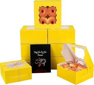 Yellow Bakery Boxes with Window 6x6x3 inches 36 Packs Cookie Boxes Macaroon Boxes Thick & Sturdy Treat Boxes for Macarons