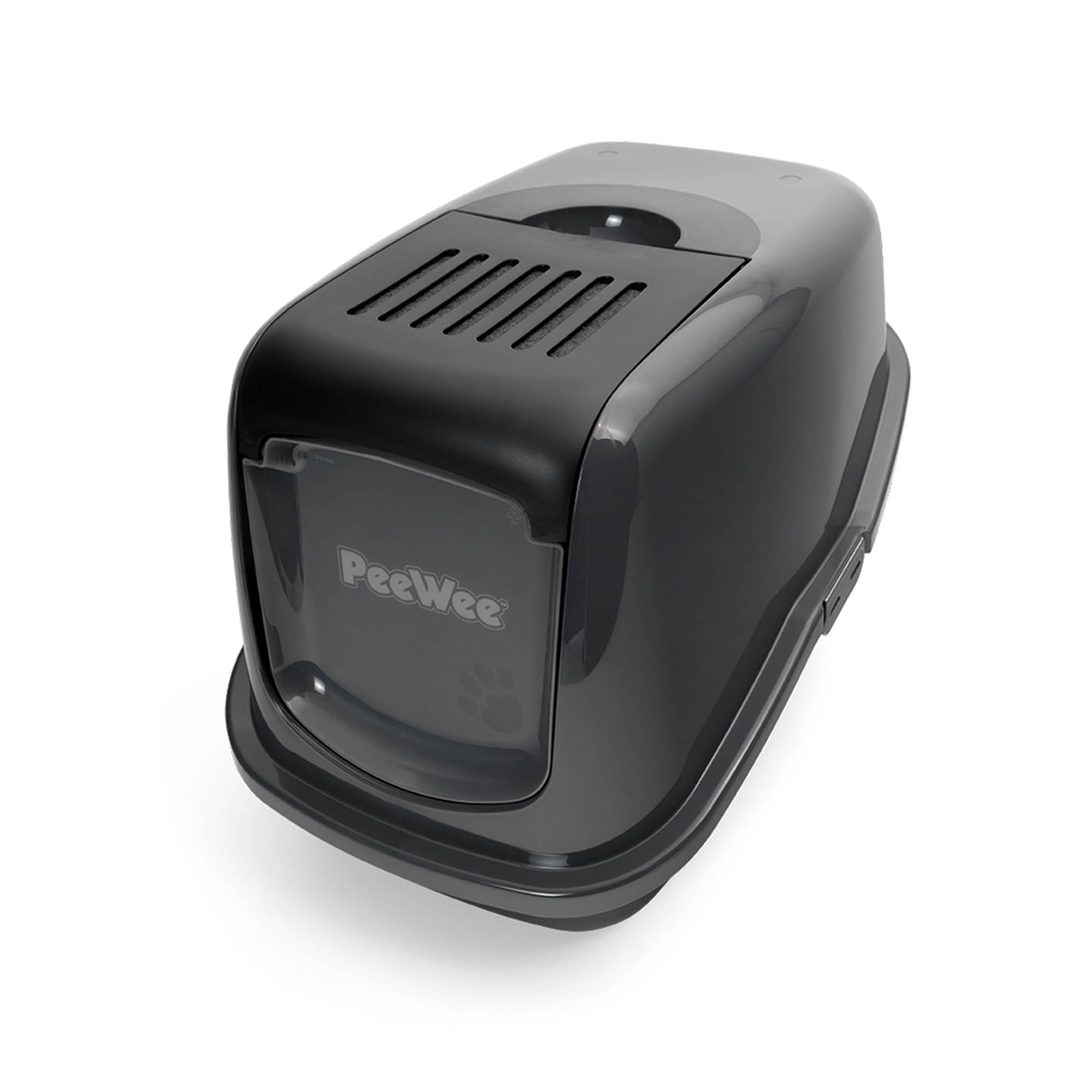 Katzentoilette PeeWee EcoHus Katzenklo mit Haube Katzen WC geschlossen inkl. 3kg Streu Holzpellets, Farbe:Schwarz-Anthrazit