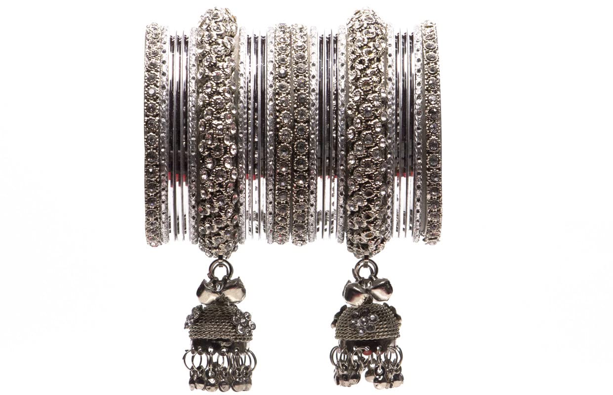 CELESTE GALLERY Womens German Oxidised Silver Traditional Antique Jhumka Design Bangle Set Size:-2.4 Color:-Silver (B0B1HV21YN) Amazon Price History, Amazon Price Tracker