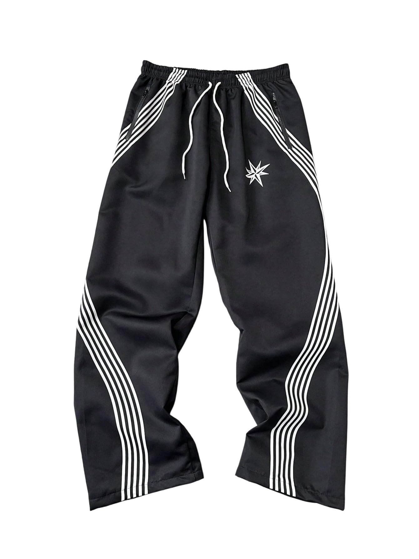 GORGLITTER Mens Y2K Baggy Wide Leg Sweatpants Striped Side High Waisted Barrel Track Pants Bottoms Trousers with Pockets