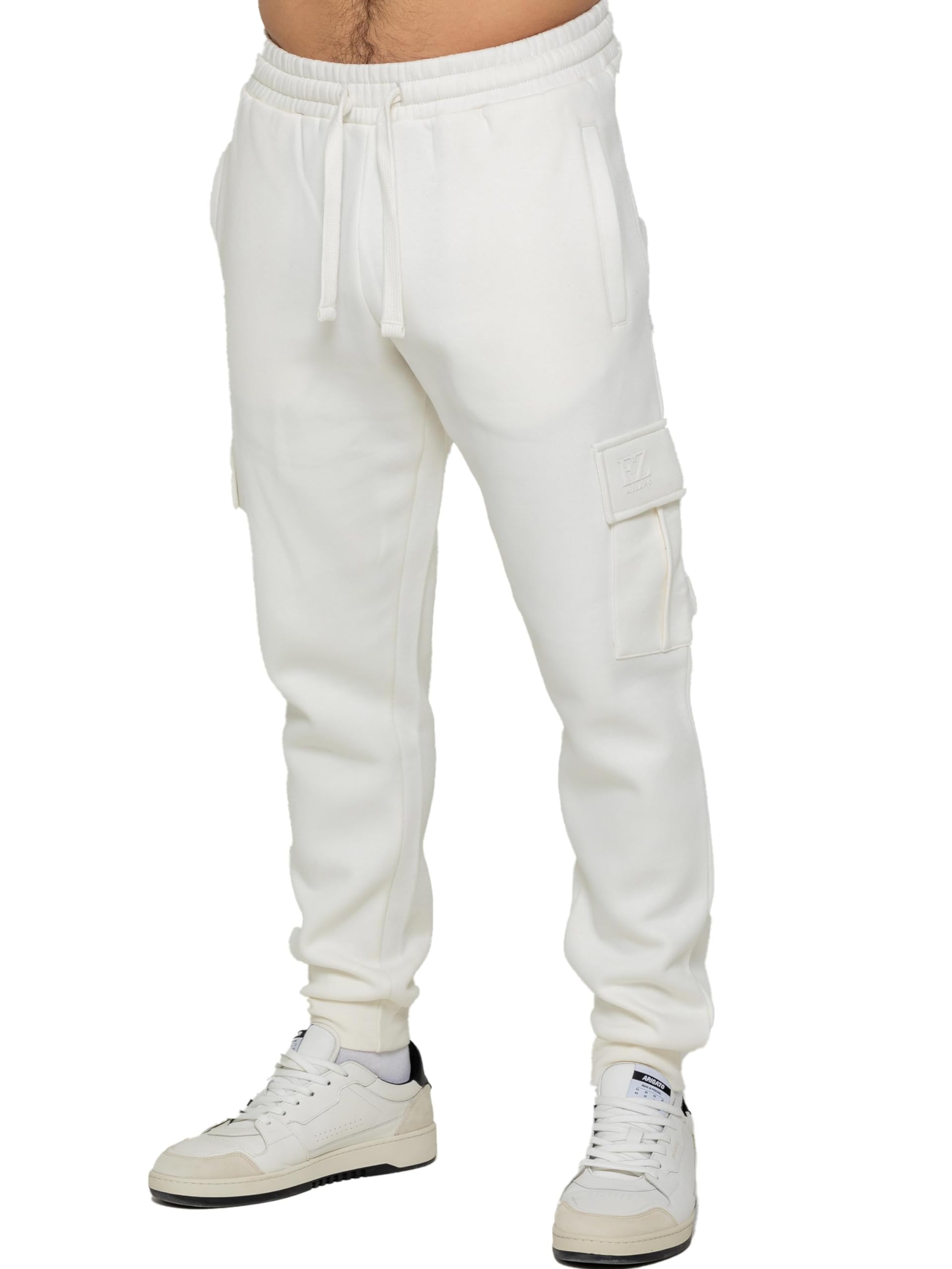 989Zé Enzo Men's Off-White Cargo Jogging Trousers Sweatpants Casual Gym Regular Fit Joggers Bottoms (Uk, Alpha, L, Regular, Regular, Off White)