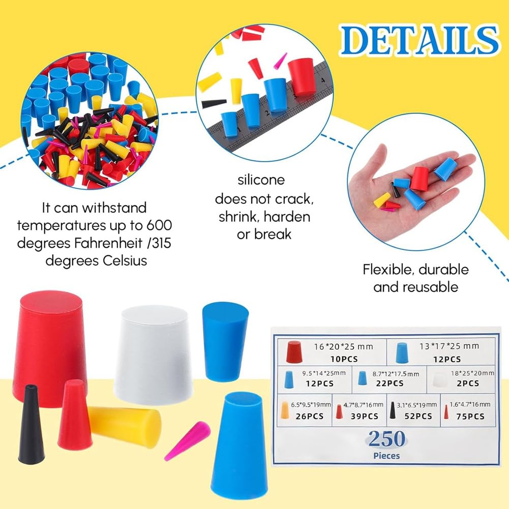 250pcs Kit de Bouchon en Silicone à Cône à Haute Température pour les Bouchons de Trous, Pulvérisation, Revêtement, Protection de la Peinture