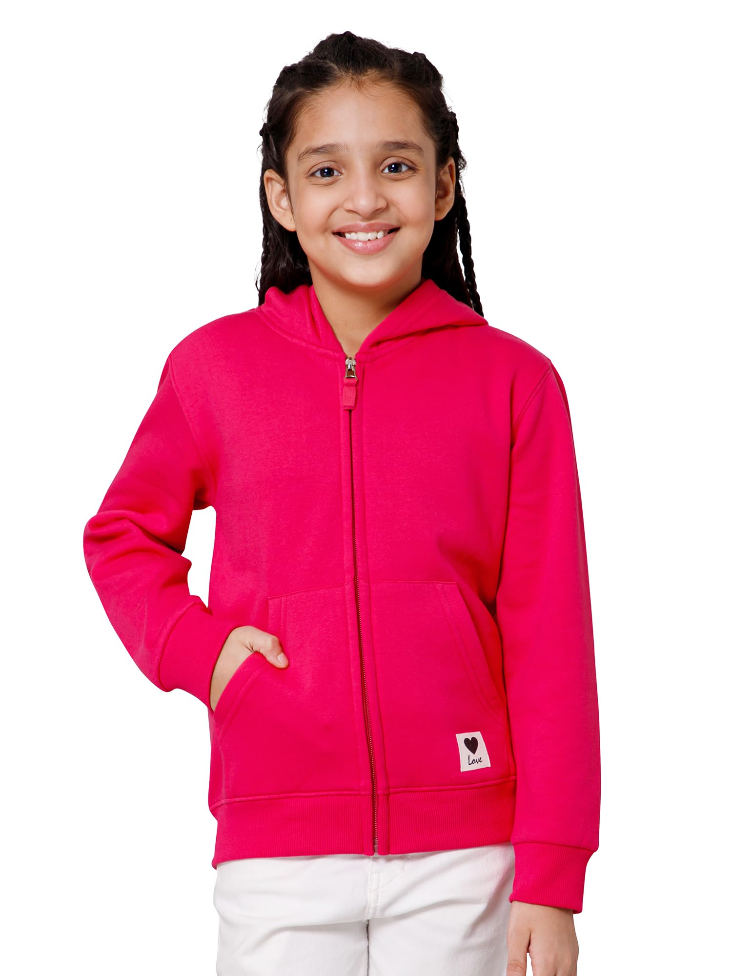 Alan Jones Clothing Girls Zipper Hooded Sweatshirt | Placement Print | Insert Pockets | Ribbed Hem | Regular Fit