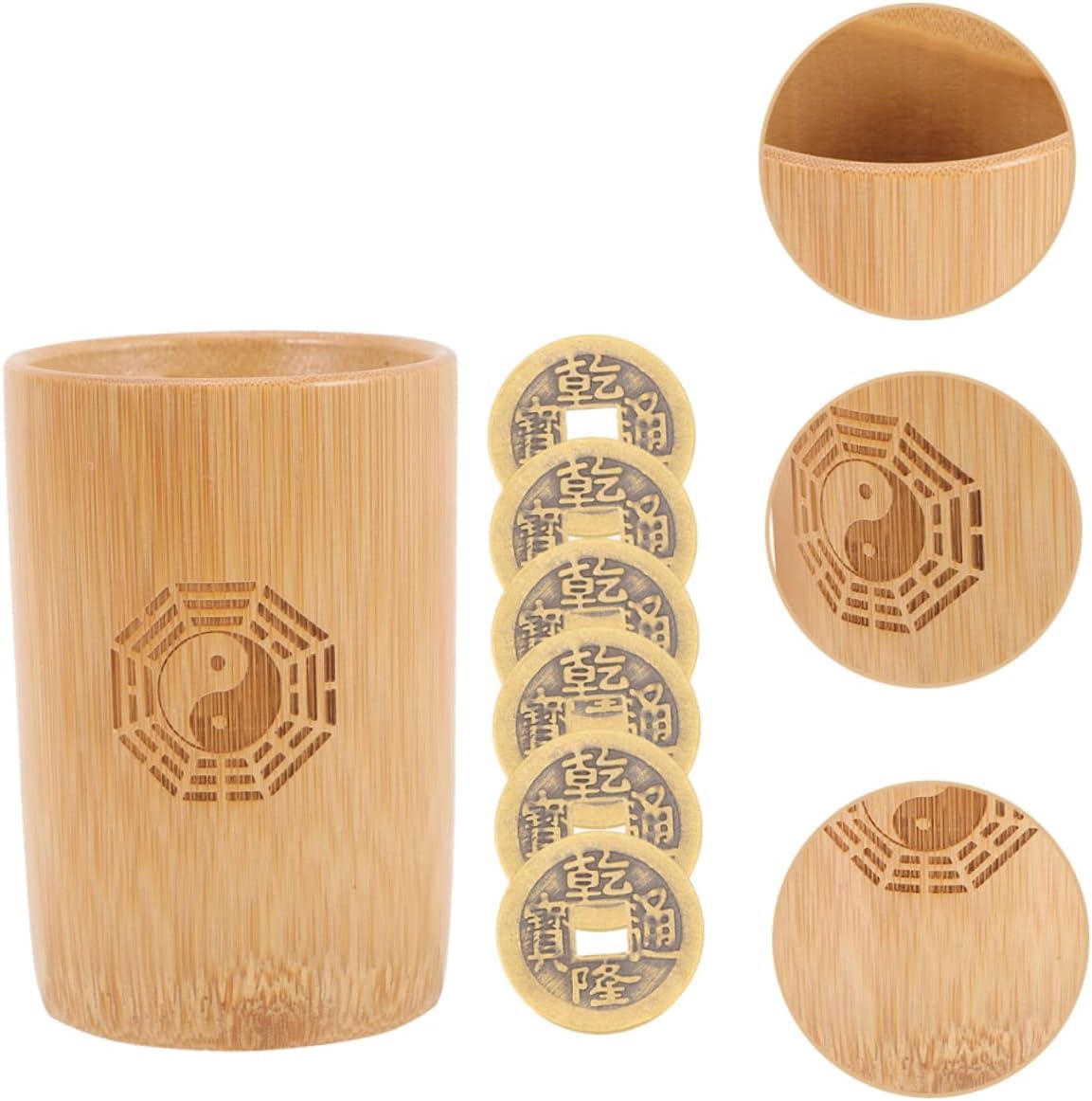 1Set Chinese Divination Tool with Copper Coins Fortune Telling Supplies for Family Gatherings Vintage Style Divination Game Prop Bucket for Home and Temple