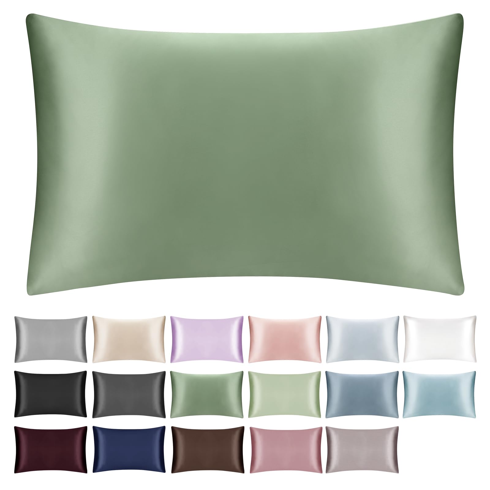 SILKTALE 19 Momme 100% Mulberry Silk Pillowcase for Hair and Skin with Zipper, 1 Piece Sage Green 40 x 80 cm