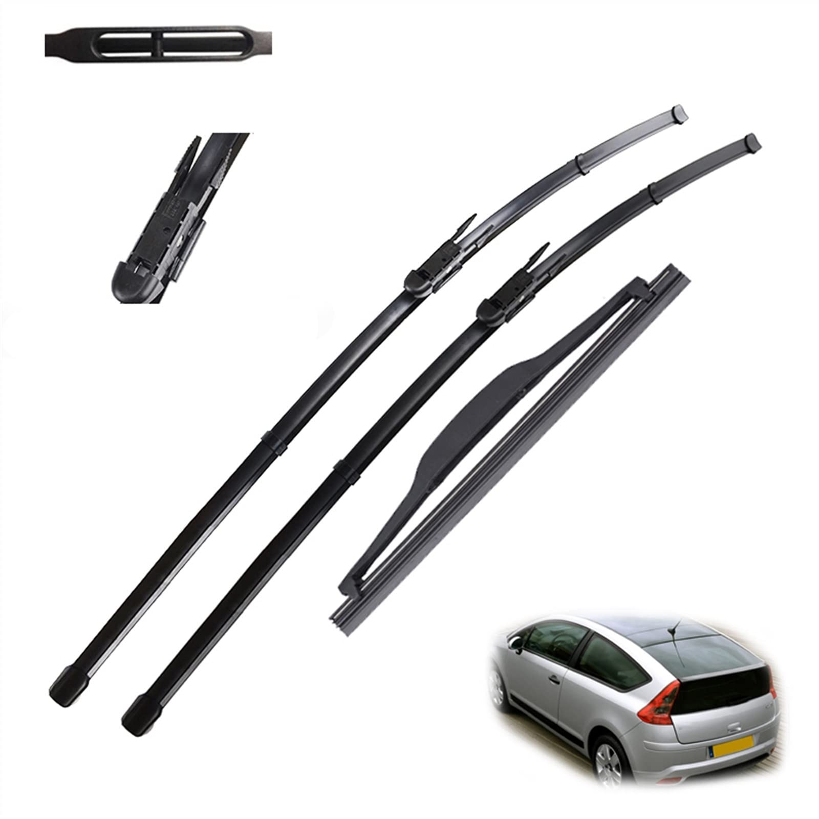 Juego De Escobillas Limpiaparabrisas Delanteras Y Traseras De 28 "+ 24" + 7 "para Parabrisas De Coche Limpiaparabrisas Para Citroen C4 Coupe 3 Puertas 2004-2010 Parabrisas