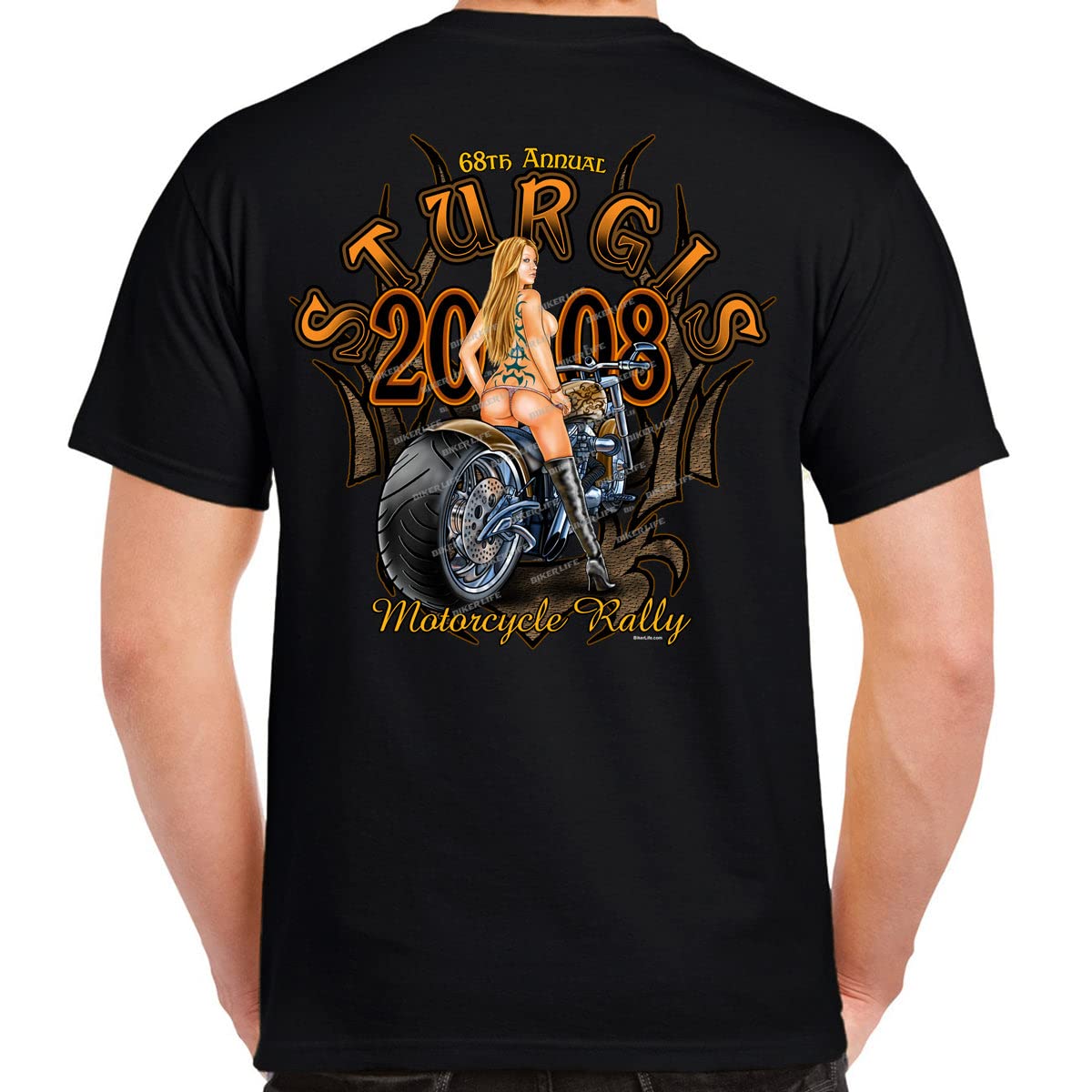 Nostalgia 2008 Sturgis Motorcycle Rally Tribal Chick T-Shirt Black
