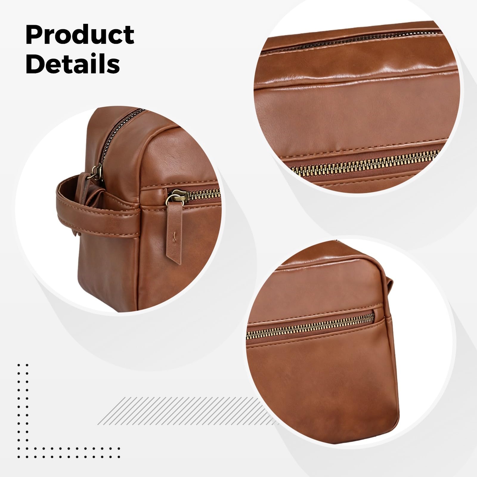 Neceser para hombre de piel sintética marrón de 25 x 10,5 x 14,5 cm, bolsa de aseo de viaje, bolsa de aseo con múltiples compartimentos, para viajes de negocios y uso diario