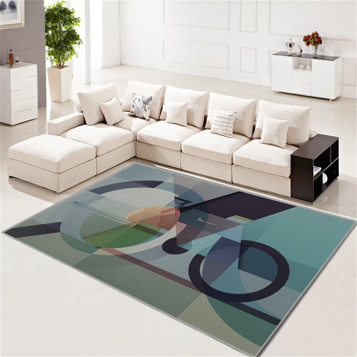 Décoration Terrasse Exterieur Table Basse Tapis de Salon Minimaliste Bleu-Gris antidérapant Accessoires de canapé Facile d'entretien Lavable Tapis Lavable 60X120CM