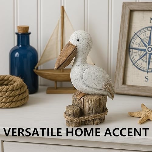 Miniatura 2 de The Bridge Collection Figura decorativa de pelícano, decoración náutica de aves marinas para casa de playa o casa del lago, escultura de ave costera