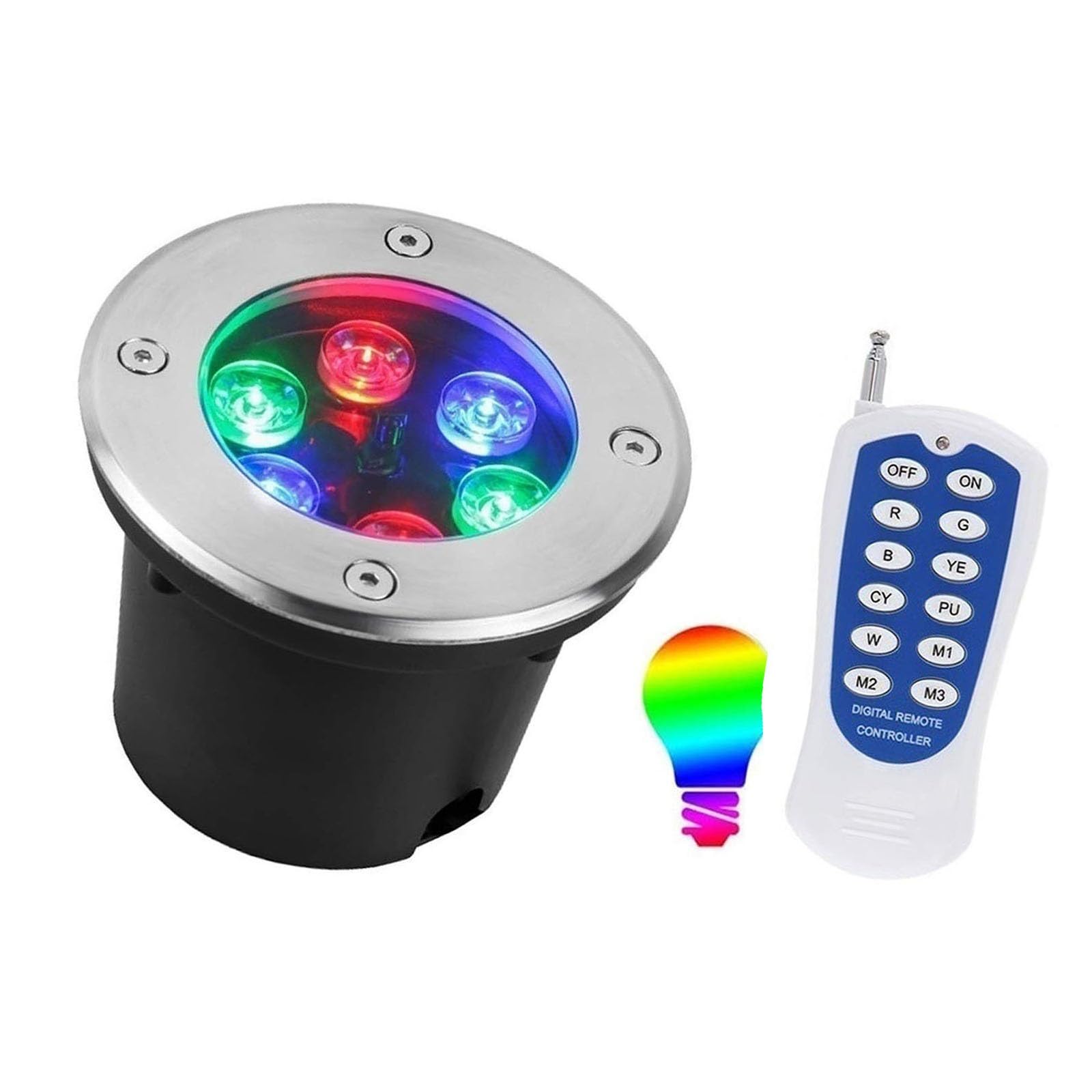 Faretto RGB for laghetto subacqueo con telecomando, luci paesaggistiche esterne impermeabili IP68, luce LED sotterranea, for piscina da giardino(12V,18W)